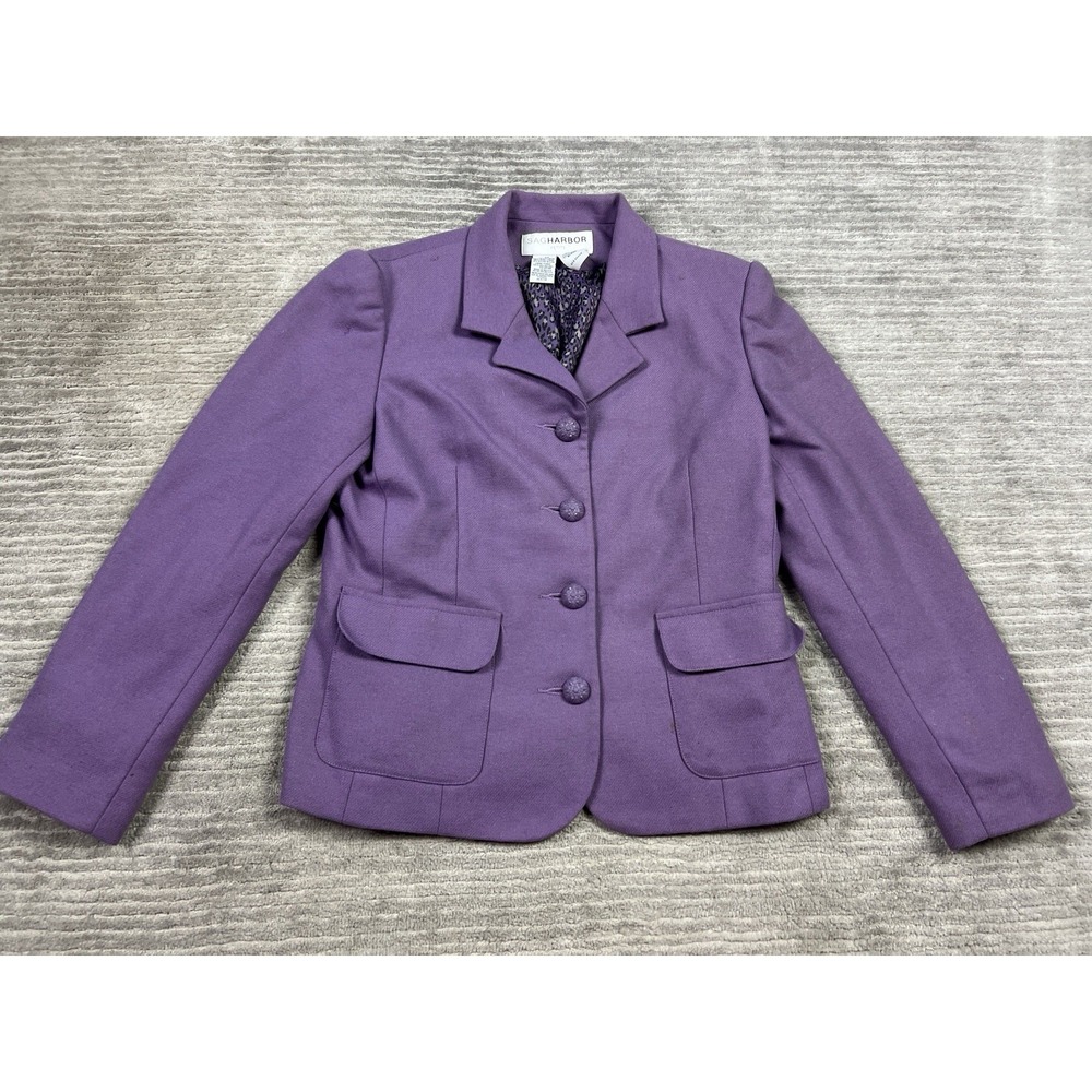 Sag Harbor Jacket Womens 8P Purple Wool Blend Lined Padded Shoulders‎